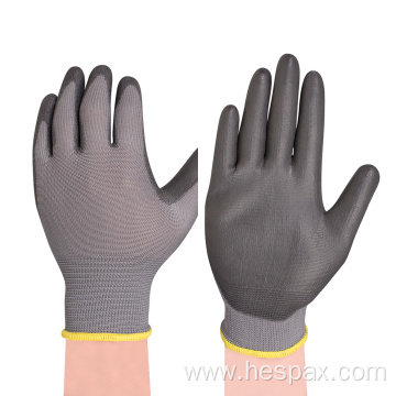 Hespax High Quality Black Nylon PU Polyurethane Gloves